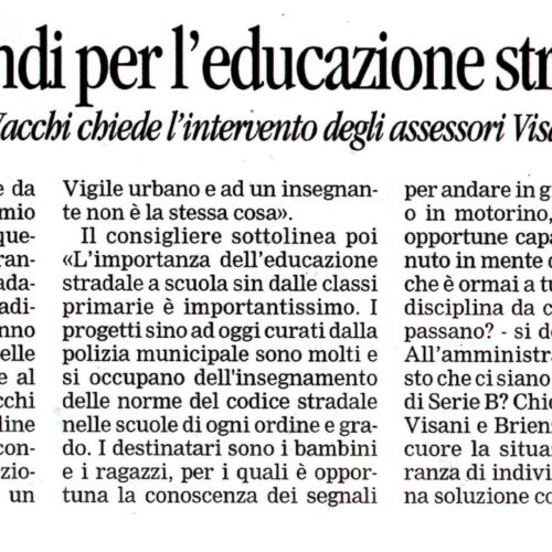 TAGLI ALL’EDUCAZIONE STRADALE IN CLASSE: LA DENUNCIA DI NICOLAS VACCHI (ISV)  IL CONSIGLIERE VACCHI DI INSIEME SI VINCE PORTAVOCE DELL’APPELLO DEI GENITORI CHE NON ACCETTANO I TAGLI AI PROGETTI SCOLASTICI DELLA MUNICIPALE