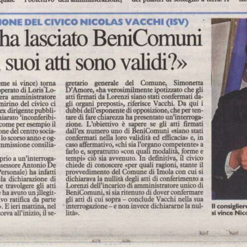 NICOLAS VACCHI (ISV) CHIEDE CHIAREZZA SU BENI COMUNI