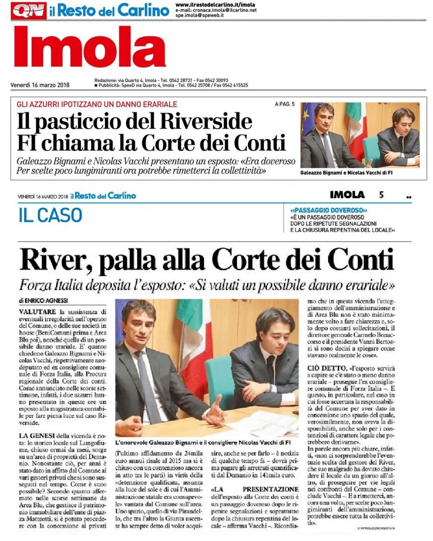 VACCHI-BIGNAMI (FI): SUL CASO RIVER DANNO ERARIALE? PRESENTATO ESPOSTO ALLA CORTE DEI CONTI