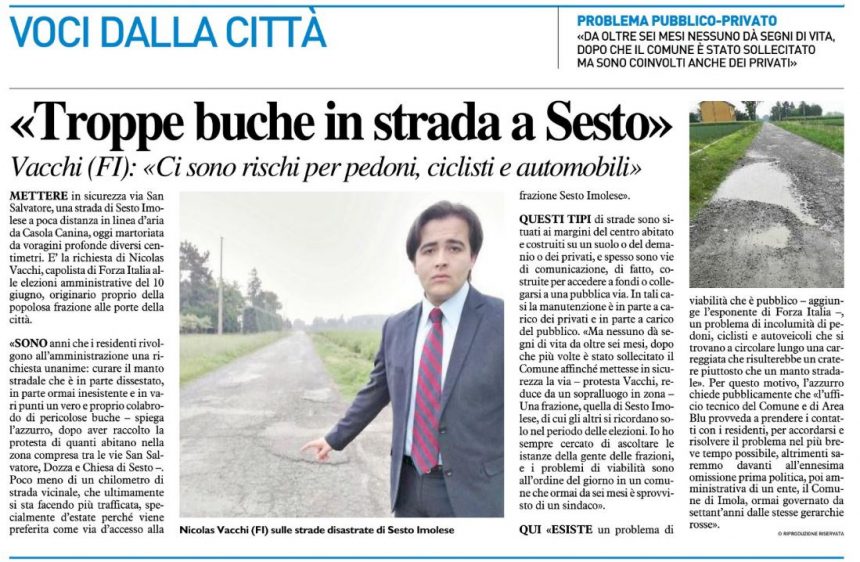 Troppe buche in strada a Sesto. Vacchi (FI): “ci sono rischi per pedoni, ciclisti e automobili”