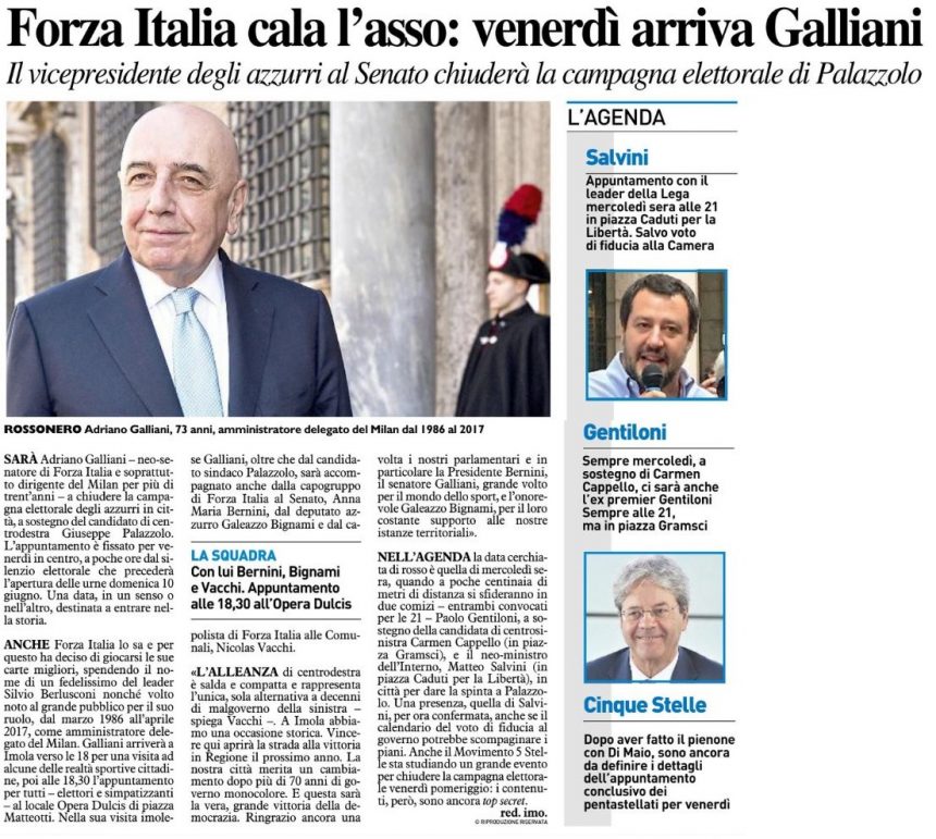 FORZA ITALIA IMOLA CHIUDE LA CAMPAGNA ELETTORALE CON ANNAMARIA BERNINI, ADRIANO GALLIANI E GALEAZZO BIGNAMI