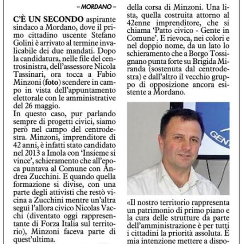 Fabio Minzoni si candida a sindaco di Mordano