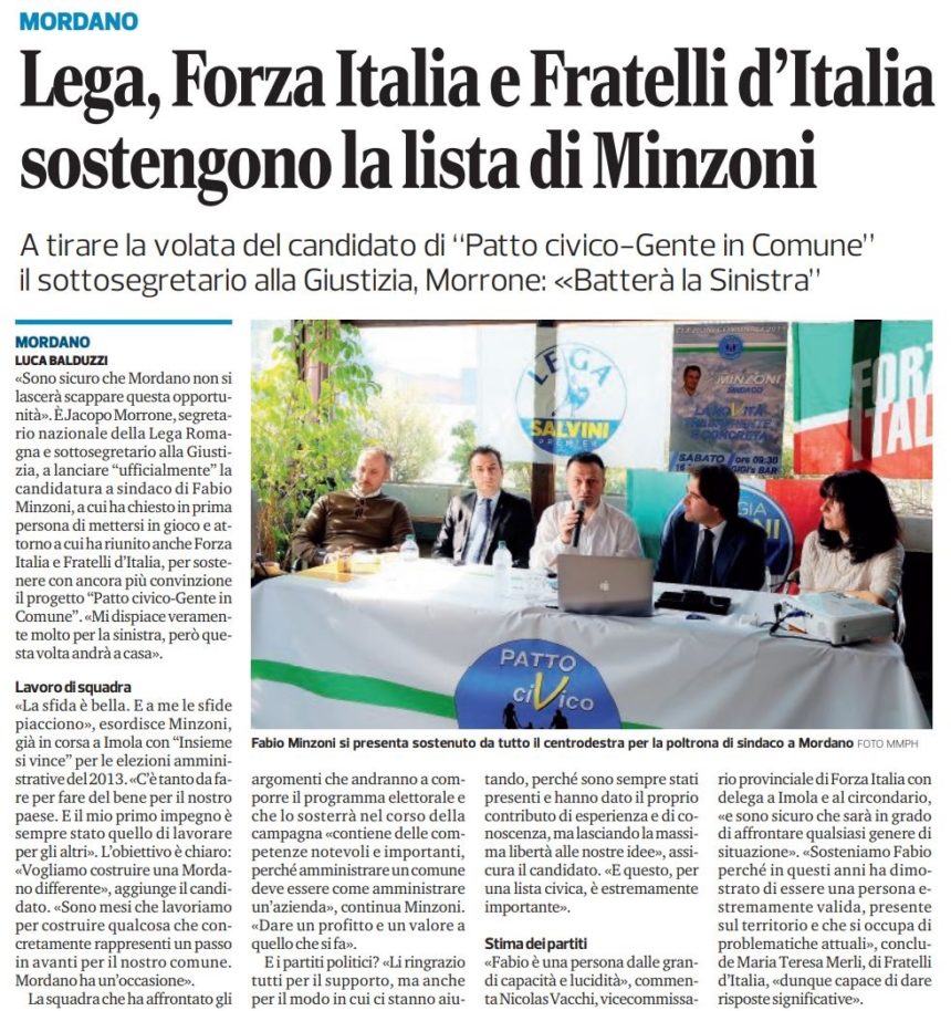 Lega, Forza Italia e Fratelli d’Italia sostengono la lista di Minzoni