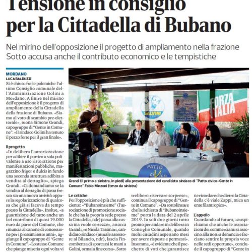 Tensione in consiglio per la Cittadella di Bubano