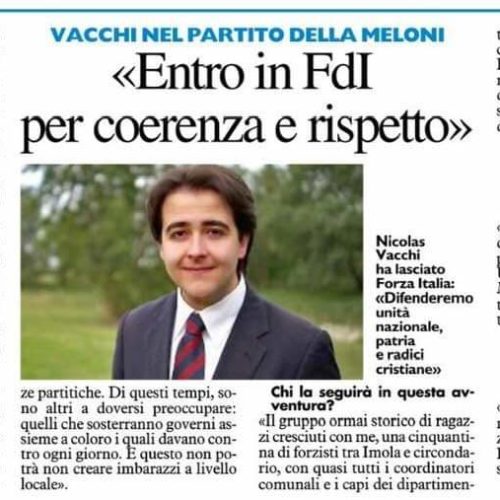 «Entro in FdI per coerenza e rispetto» Vacchi nel partito della Meloni: «Fedele ai valori del centrodestra»