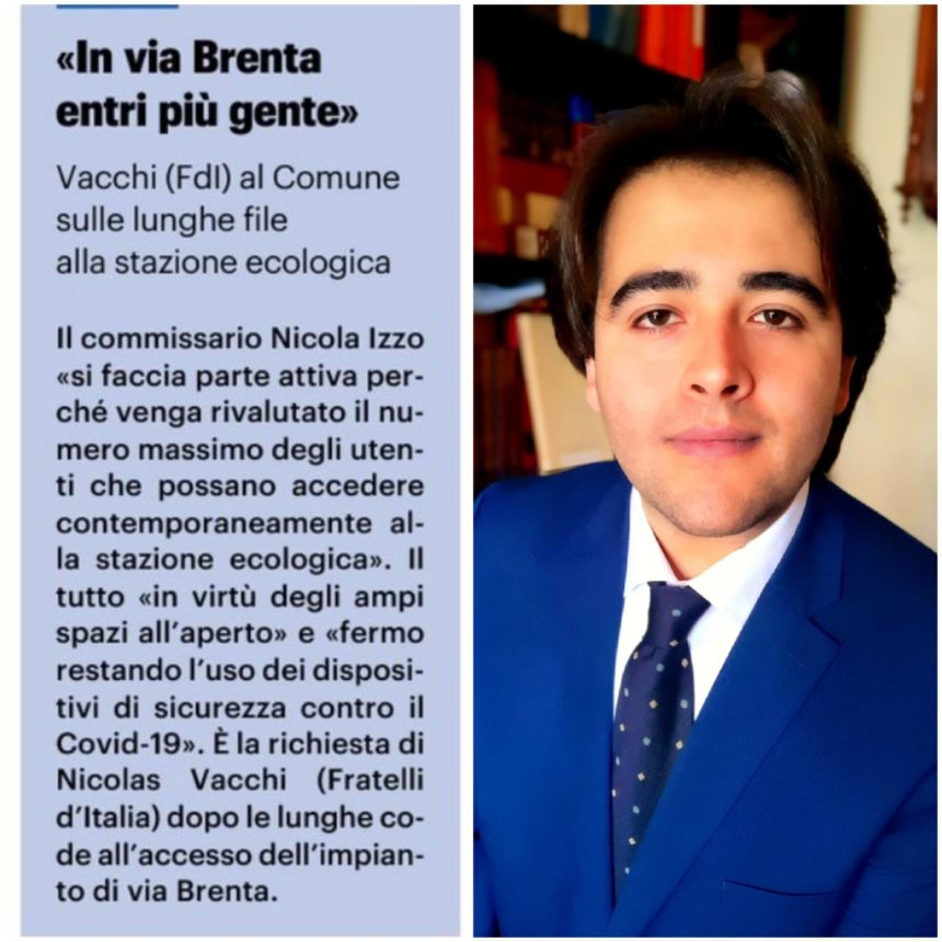 NICOLAS VACCHI (FDI) STAZIONE ECOLOGICA, LE PROPOSTE DI FDI PER RIDURRE LA FILA