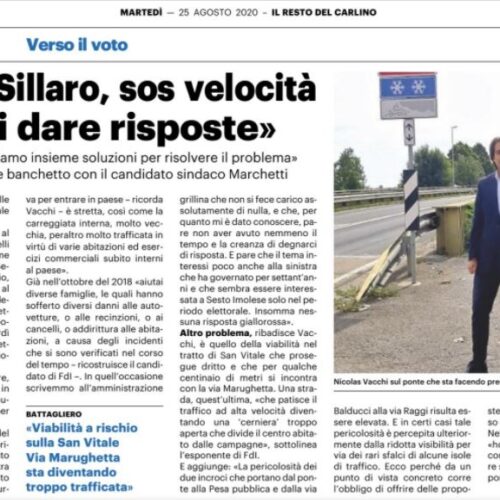 NICOLAS VACCHI FDI: A SESTO IMOLESE ALLARME VELOCITÀ SUL PONTE SILLARO, CERCHIAMO INSIEME SOLUZIONI, RACCOLTA DI PROPOSTE AL BANCHETTO DI SESTO IMOLESE