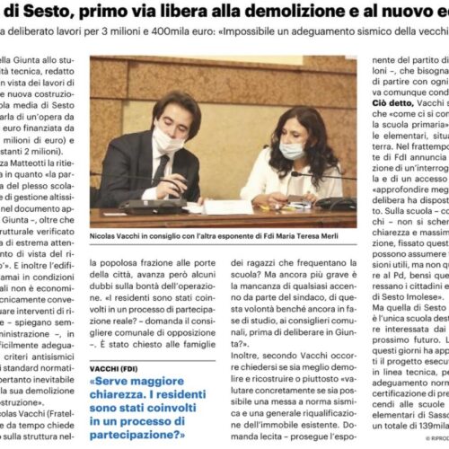 NICOLAS VACCHI (FDI): STUDIO DI FATTIBILITÀ PER DEMOLIRE LA SCUOLA SECONDARIA DI SESTO? IL PD HA CHIESTO AI SESTESI?