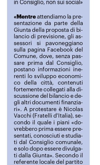 NICOLAS VACCHI (FDI): ATTO GRAVE, LA GIUNTA FA PROPAGANDA SU FACEBOOK E SOLO DOPO (FORSE?) PRESENTA LO SCHEMA DEI LAVORI PUBBLICI AL CONSIGLIO COMUNALE NICOLAS VACCHI (FDI): ATTO GRAVE, LA GIUNTA FA PROPAGANDA SU FACEBOOK E SOLO DOPO (FORSE?) PRESENTA LO SCHEMA DEI LAVORI PUBBLICI AL CONSIGLIO COMUNALE
