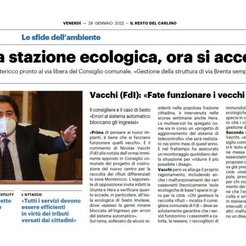 NICOLAS VACCHI (FDI): STAZIONI ECOLOGICA NUOVA IN CITTÀ? FATE FUNZIONARE I VECCHI IMPIANTI.