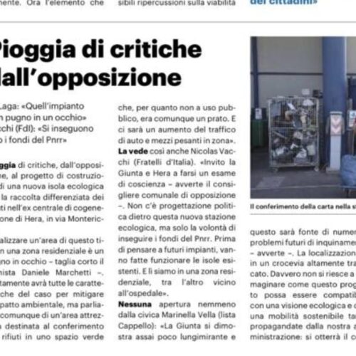 NICOLAS VACCHI (FDI): NO ALLA STAZIONE ECOLOGICA DI VIA MONTERICCO