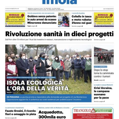 PRIMA PAGINA: ISOLA ECOLOGICA IN PEDAGNA, L’ORA DELLA VERITÀ