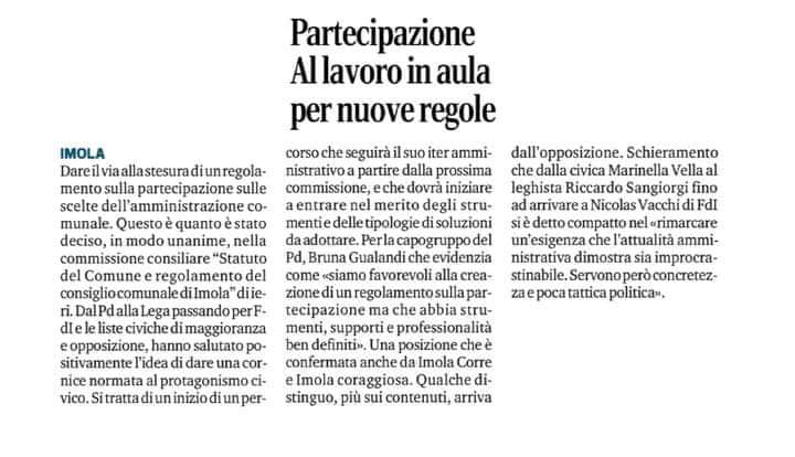 NICOLAS VACCHI (FDI): PARTECIPAZIONE, ASCOLTARE I COMITATI IN CITTÀ.