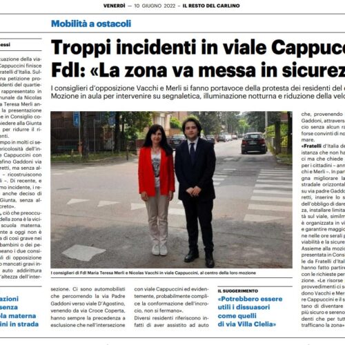 NICOLAS VACCHI – MARIA TERESA MERLI (FDI): IN VIALE CAPPUCCINI TROPPI INCIDENTI, MOZIONE IN AULA E PETIZIONE DEI RESIDENTI, LA GIUNTA DEVE RISOLVERE IL PROBLEMA