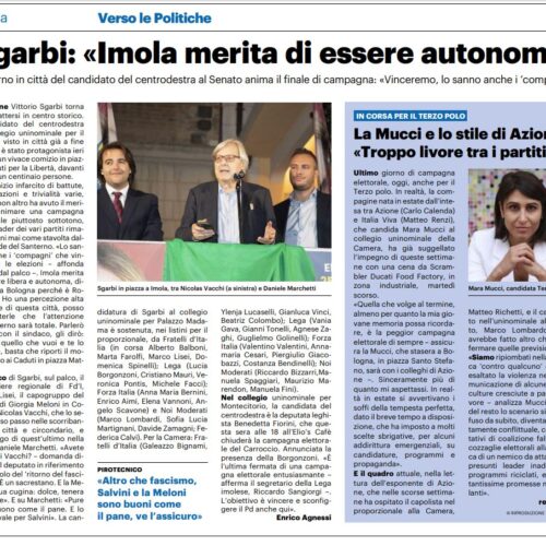 Sgarbi: «Imola merita di essere autonoma» Il ritorno in città del candidato del centrodestra al Senato anima il finale di campagna: «Vinceremo, lo sanno anche i ’compagni’»