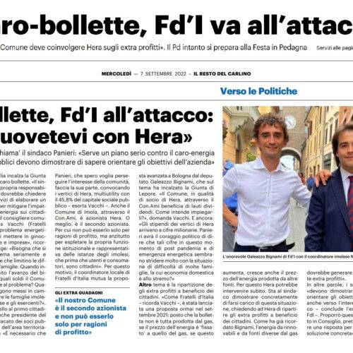 NICOLAS VACCHI (FDI): SUL CARO-BOLLETTE AIUTARE FAMIGLIE E IMPRESE, LA PROPOSTA DI FRATELLI D’ITALIA E’ CONCRETA, IL SINDACO AVRA’ IL CORAGGIO DI FARE LA SUA PARTE?