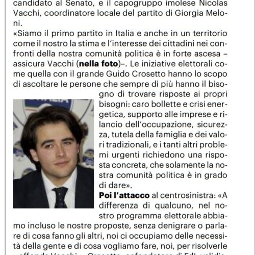 Fratelli d’Italia – Conferenza Stampa con Guido Crosetto a Imola – Bar Roma Venerdì 16/9/22