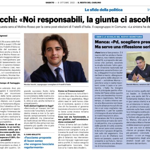 NICOLAS VACCHI (FDI): NOI RESPONSABILI, LA GIUNTA ASCOLTI LE NOSTRE PROPOSTE. QUESTA SERA LA CENA POST ELEZIONI DI FRATELLI D’ITALIA. IL CAPOGRUPPO VACCHI: LA SINISTRA HA DELUSO GLI ELETTORI.