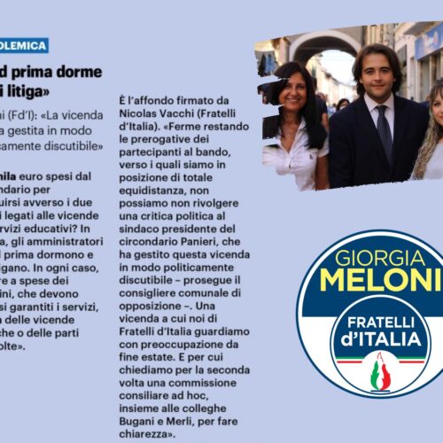 NICOLAS VACCHI (FDI): SULLA VICENDA DELLA GESTIONE DEI SERVIZI EDUCATIVI, IL COMUNE PRIMA HA DORMITO ED ORA SPENDE SOLDI PUBBLICI PER COSTITUIRSI AL TAR, LA PRIORITÀ SAREBBE GARANTIRE LA CONTINUITÀ EDUCATIVA, CONVOCARE SUBITO UNA COMMISSIONE PER FARE CHIAREZZA.