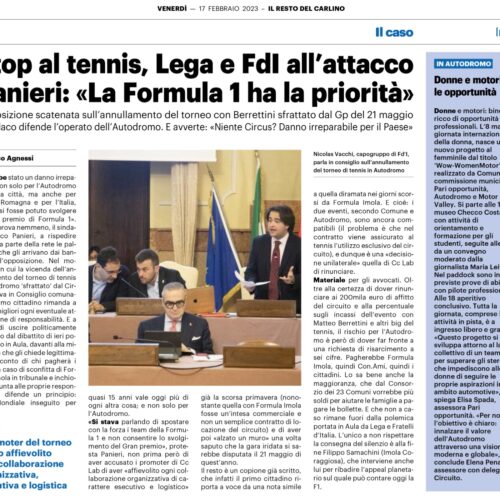 FRATELLI D’ITALIA: L’INCAPACITÀ POLITICA DEL PD E LA CONTESA FRA TENNIS E FORMULA UNO A IMOLA. VICENDA GIUDIZIARIA FRA CC LAB E FORMULA IMOLA: LA GIUNTA PANIERI BATTA UN COLPO E RIMEDI ALLE PROPRIE MANCANZE.