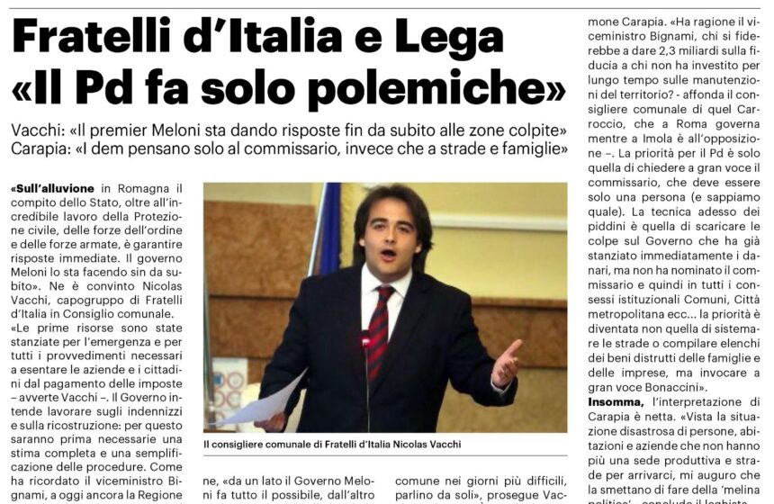 NICOLAS VACCHI (FDI) SULLA #ALLUVIONE IN EMILIA ROMAGNA, IL GOVERNO MELONI FA LA SUA PARTE, E IL PD?