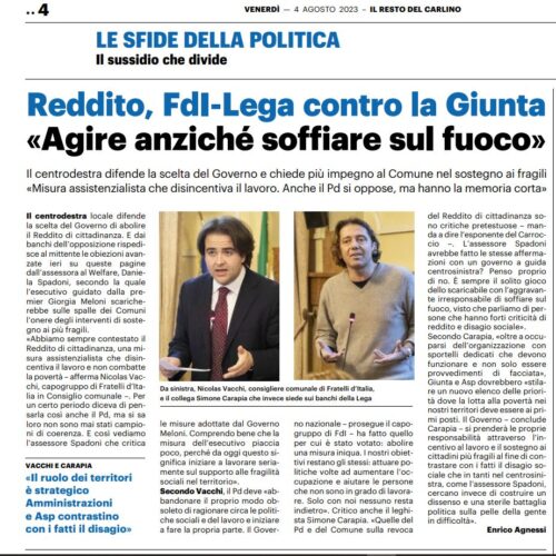 NICOLAS VACCHI (FDI): STOP AL REDDITO DI CITTADINANZA. BENE IL GOVERNO MELONI, ORA IL PD INIZI A FARE LA SUA PARTE PER LE FRAGILITÀ SOCIALI E IL LAVORO. FDI HA SEMPRE FATTO LA PROPRIA PARTE.