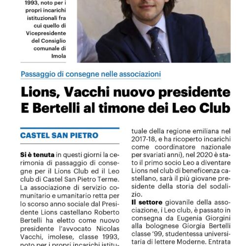 NICOLAS VACCHI ELETTO NUOVO PRESIDENTE DEL LIONS CLUB.