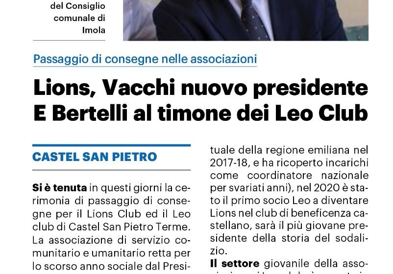 NICOLAS VACCHI ELETTO NUOVO PRESIDENTE DEL LIONS CLUB.