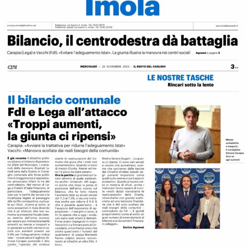 NICOLAS VACCHI (FDI): IL BILANCIO DEL COMUNE DI IMOLA, ENNESIMA STANGATA PER GLI IMOLESI.