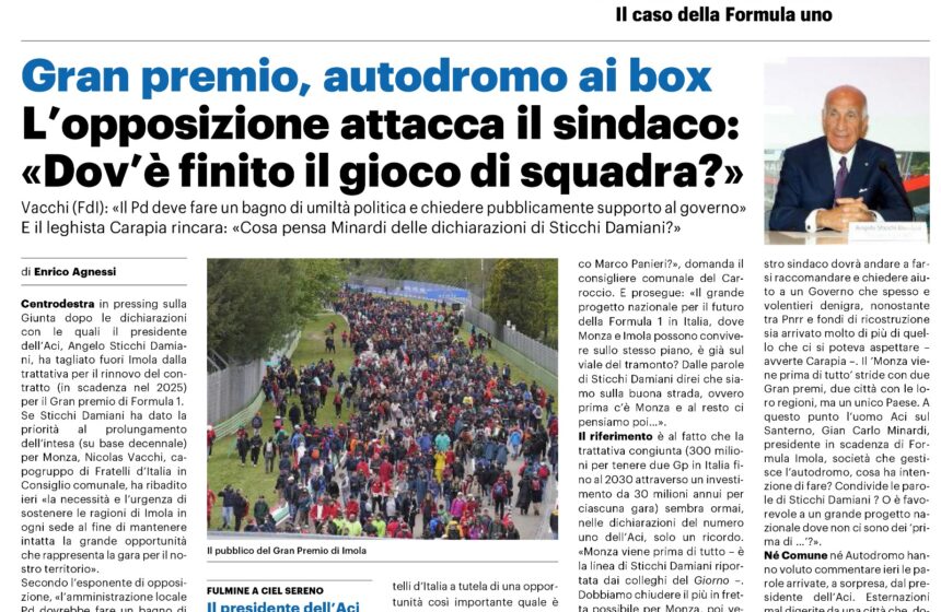 FORMULA UNO, IMOLA TAGLIATA FUORI? IL SINDACO FACCIA UN BAGNO DI UMILTÀ E CHIEDA AIUTO AL GOVERNO MELONI.