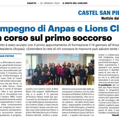 Lions Club Castel San Pietro Terme e Anpas Emilia Romagna investono sulla formazione dei giovani per diffondere competenze salva-vita